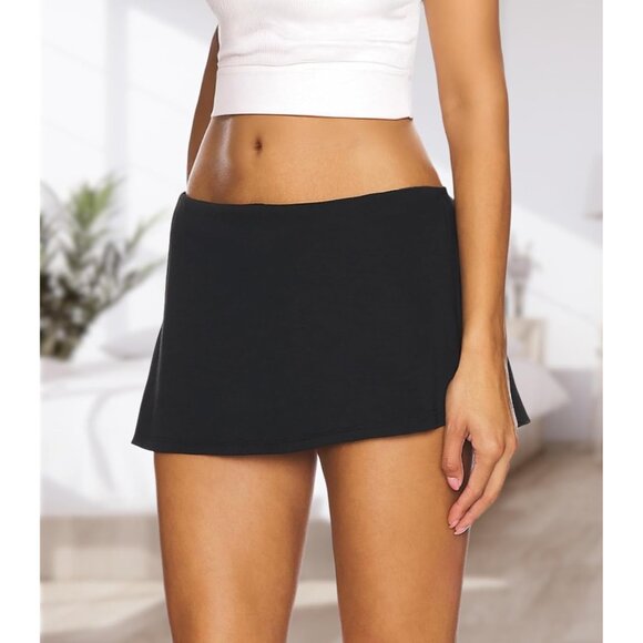 Women's Low Waist Micro Mini Skorts Skirt with Built-in Shorts Sexy Stretch Blac - Picture 5 of 6